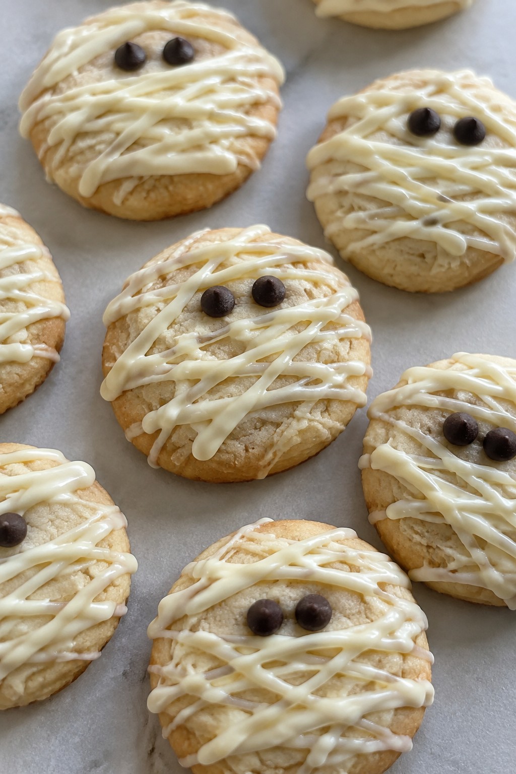 Mummy Wrapped Shortbread Cookies with Drizzled White Chocolate