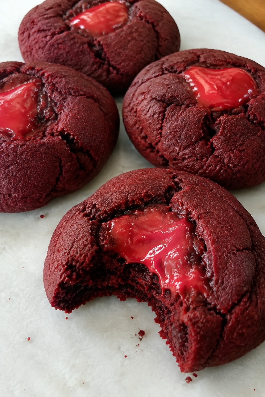 Vampire Bite Red Velvet Cookies with Red Ganache Centers