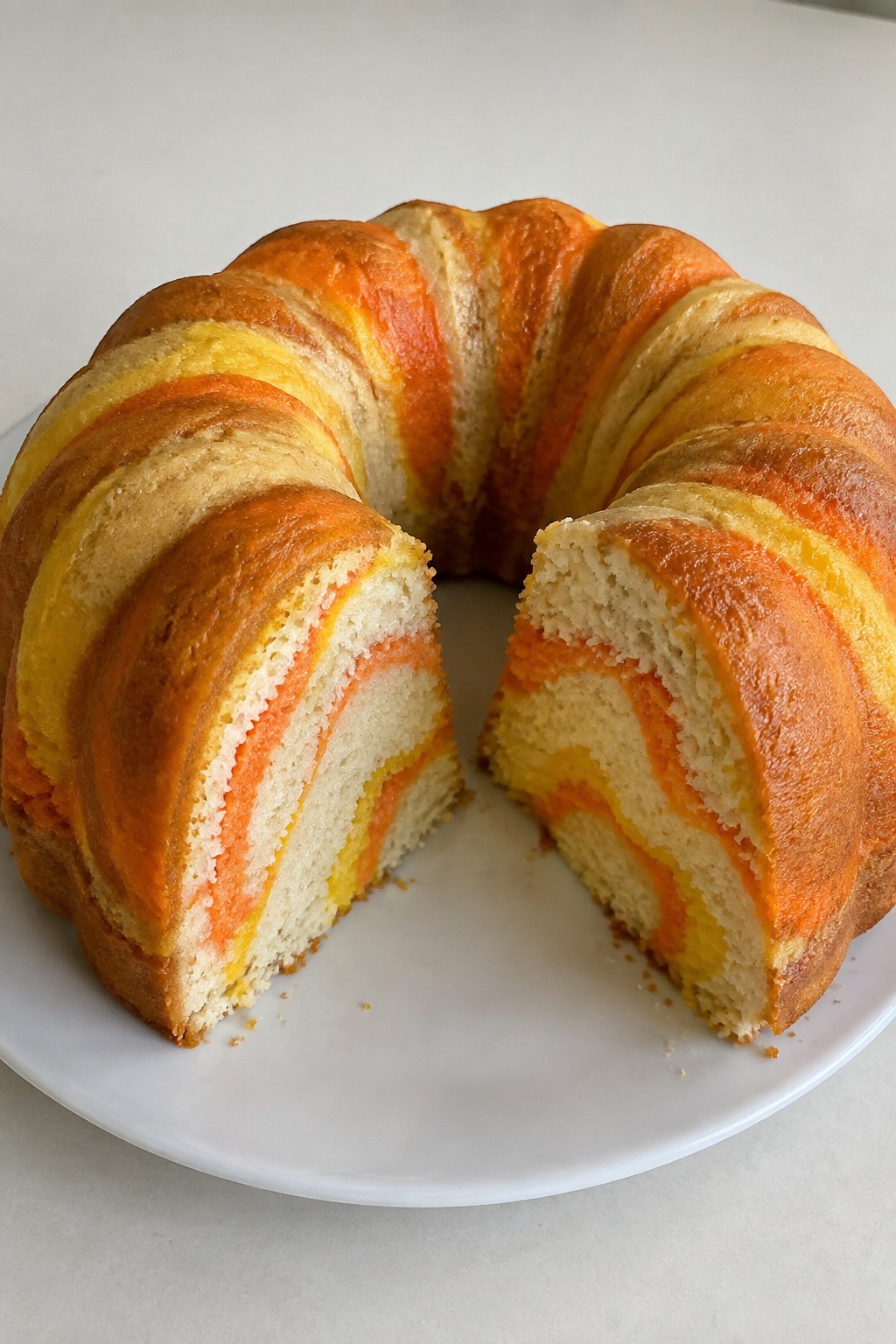 Candy Corn Swirl Bundt Cake