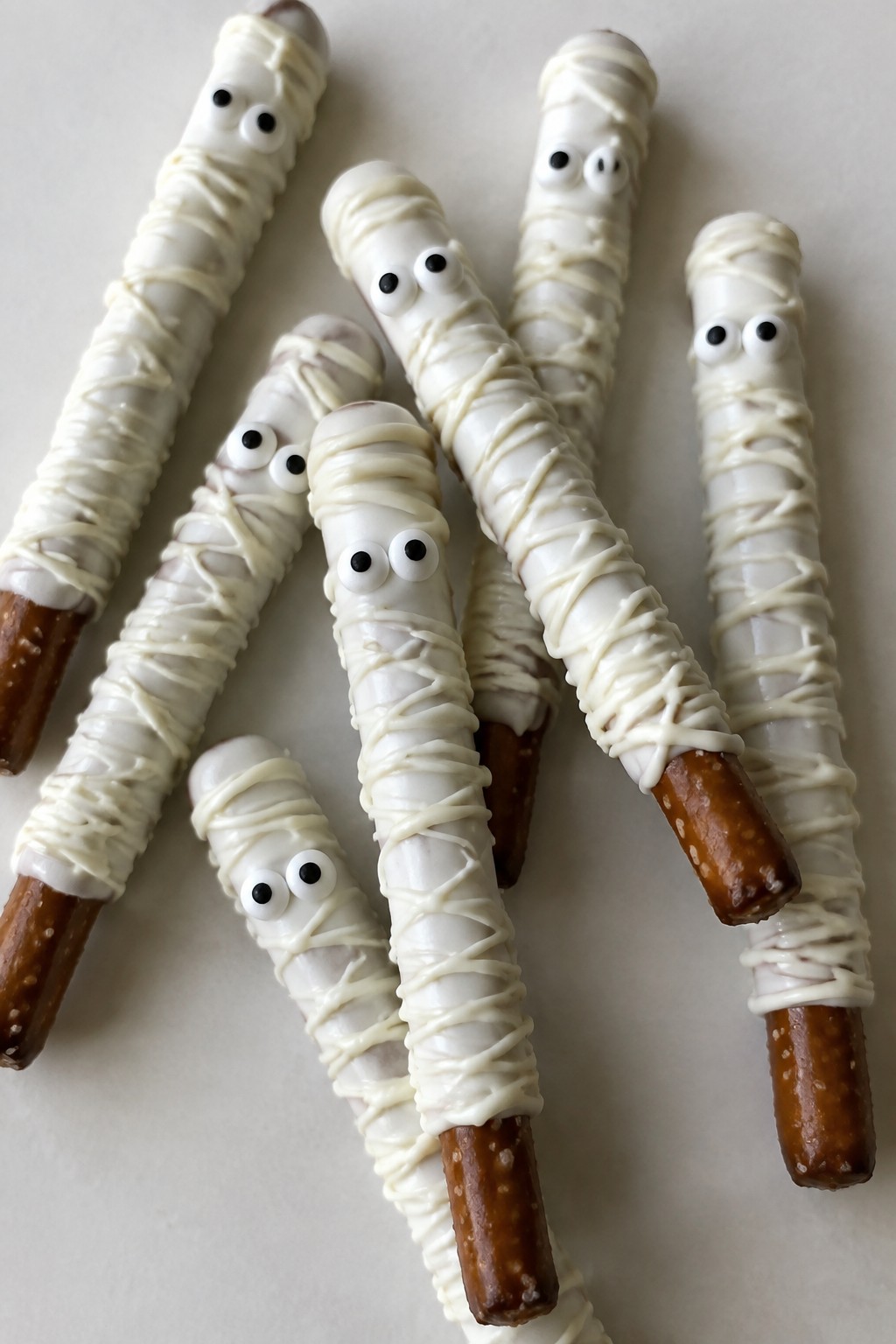 Mummy Pretzel Rods with White Chocolate
