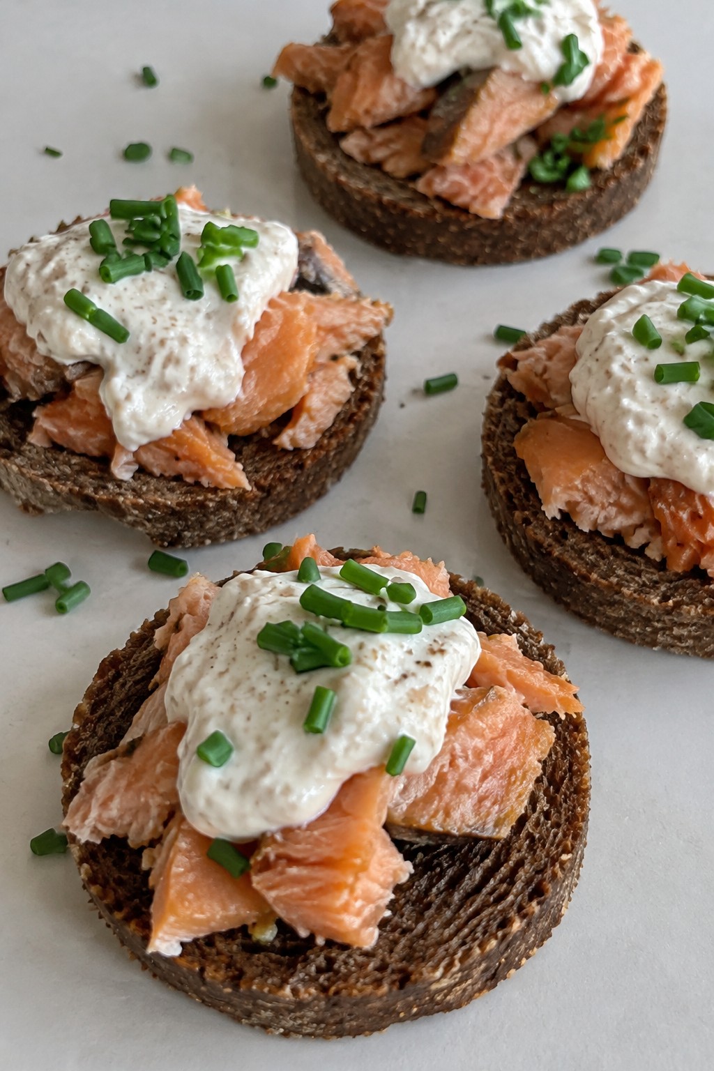 Smoked Trout Rye Rounds with Horseradish Cream
