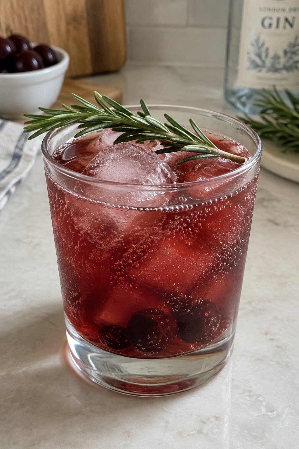 Dark Cherry Smoked Rosemary Gin Cocktail