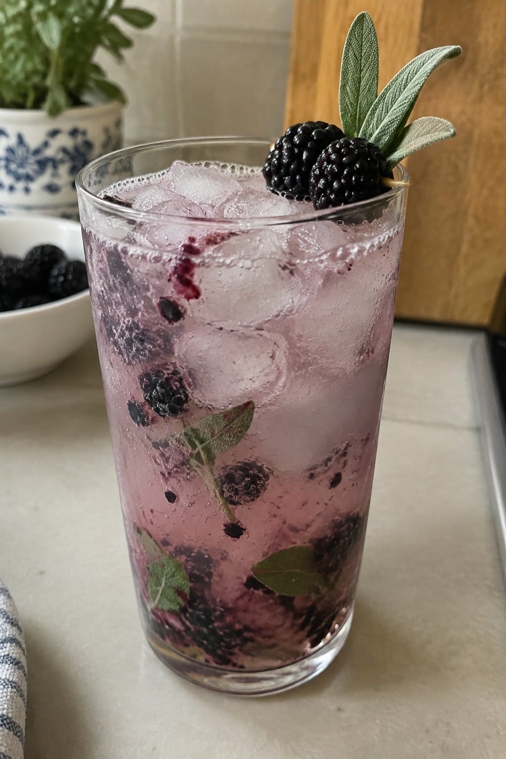 Spooky Blackberry Sage Gin Fizz