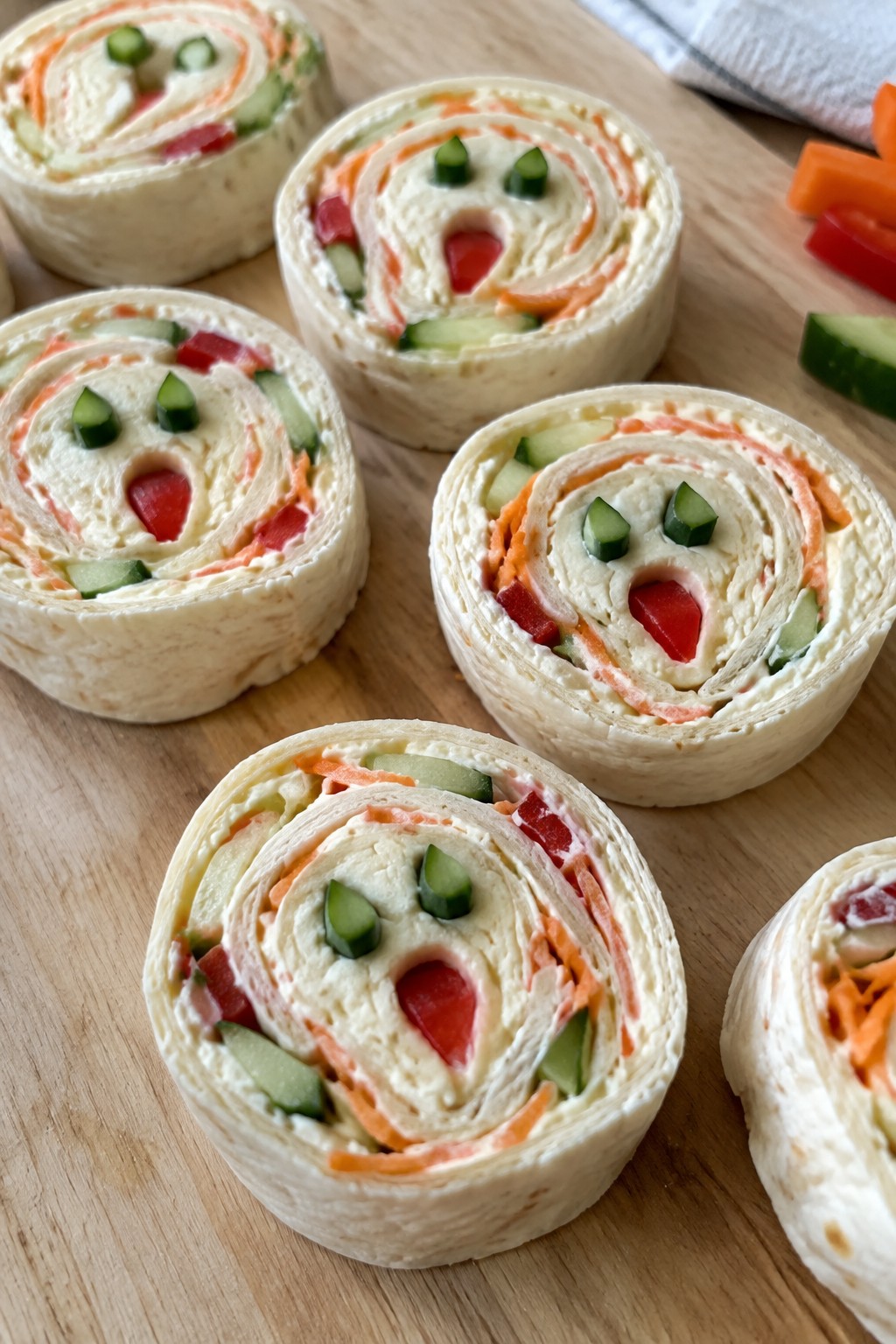 Ghostly Cheese and Veggie Pinwheels