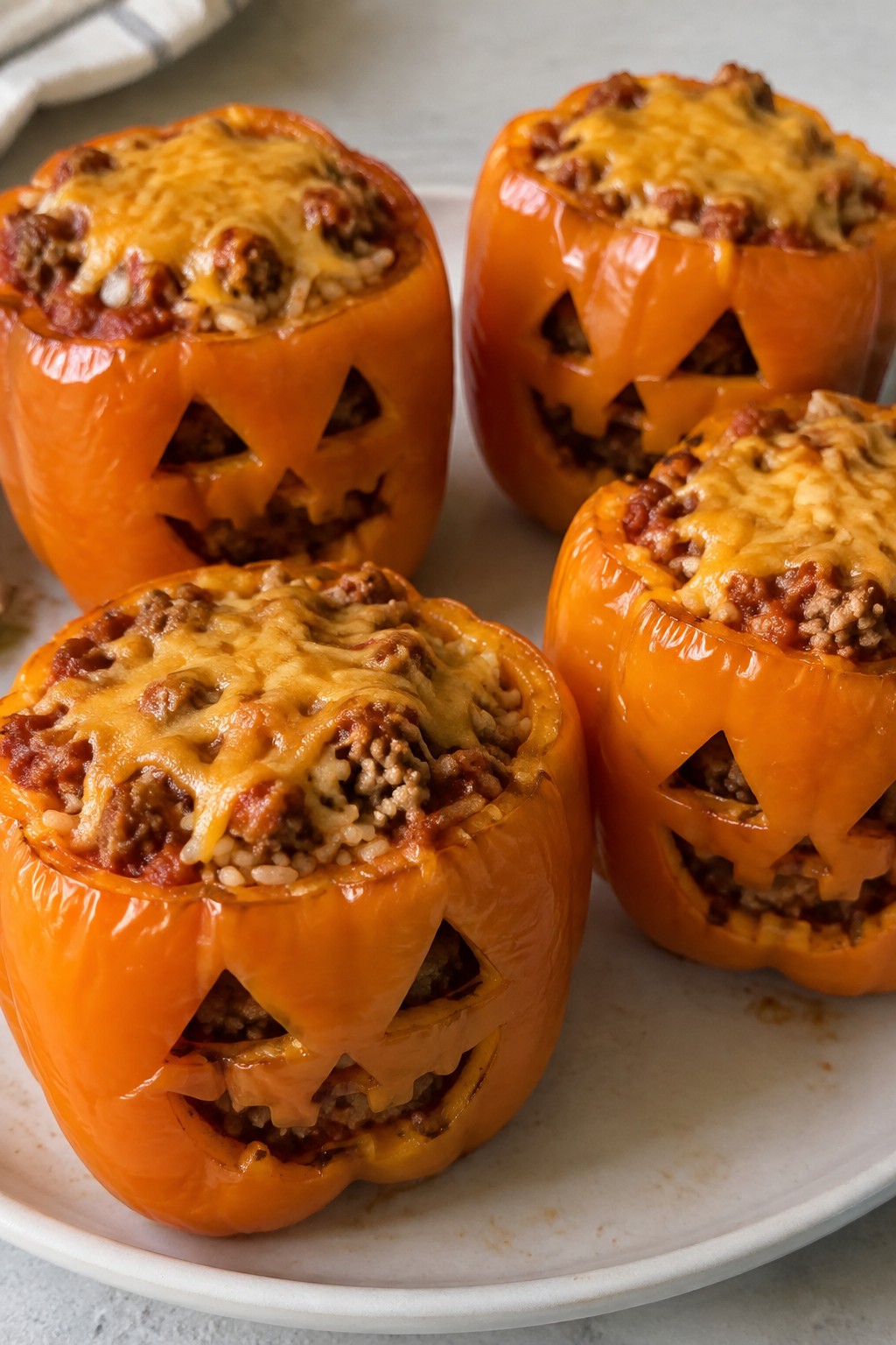 Jack-O'-Lantern Stuffed Bell Peppers