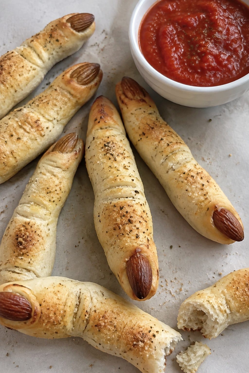 Witch Finger Breadsticks with Marinara