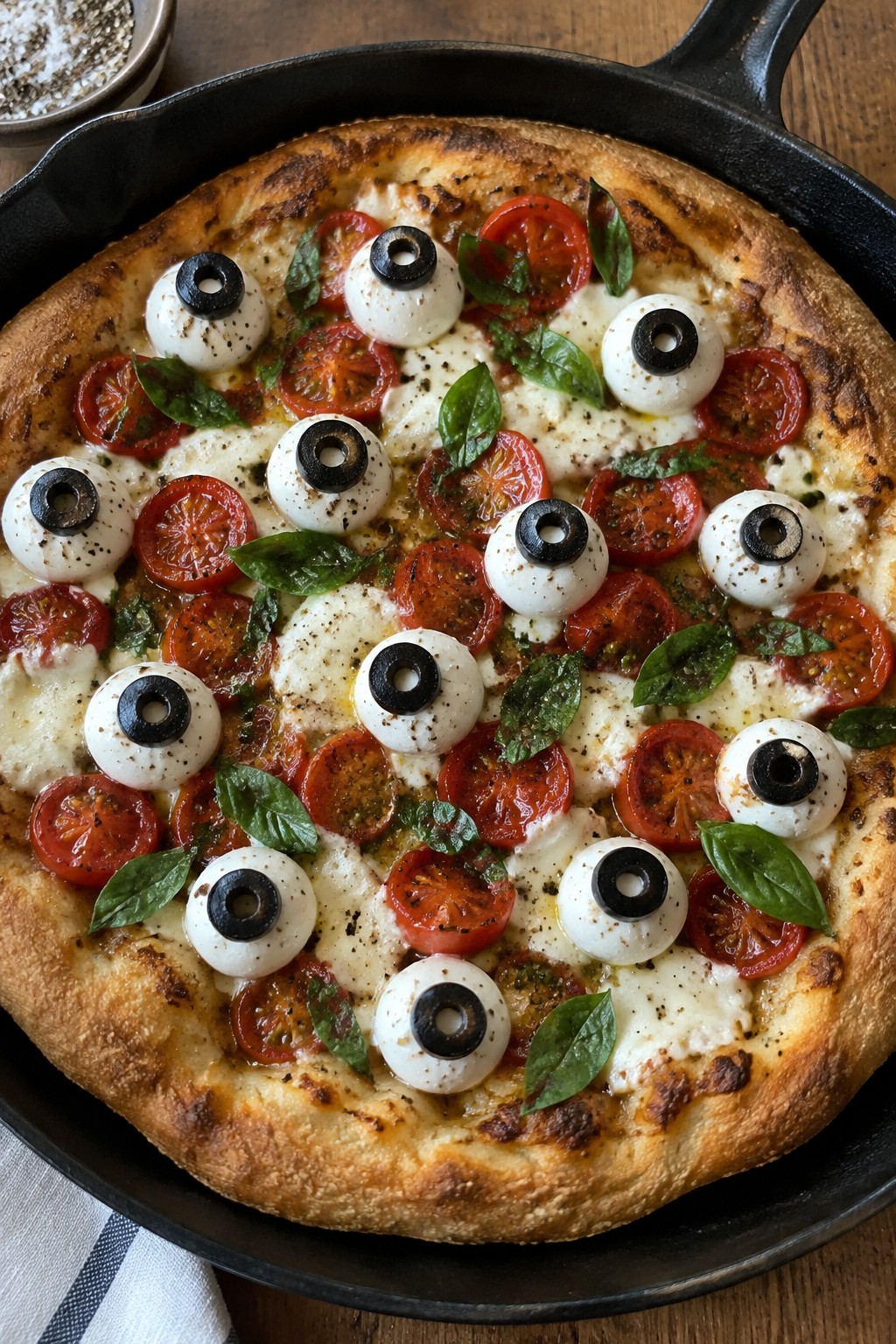 Eyeball Caprese Skillet Pizza