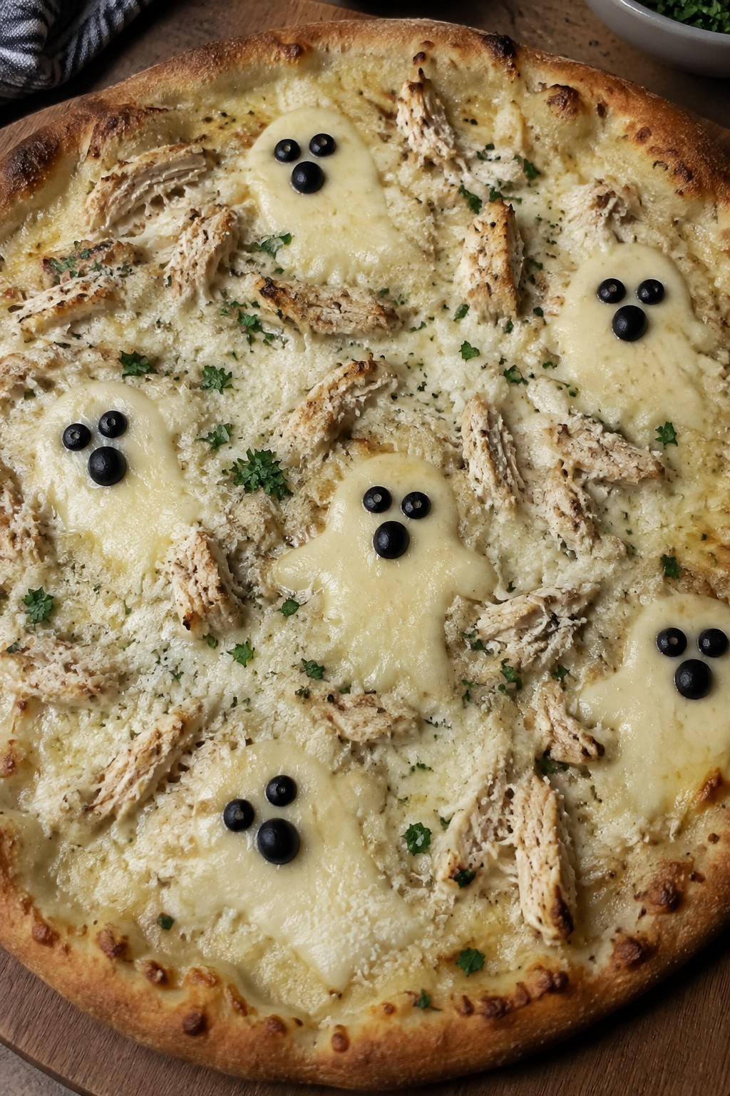 Ghostly Alfredo Chicken Pizza