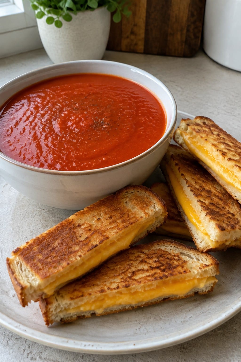 Bloody Mary Tomato Soup with Grilled Cheese Dippers