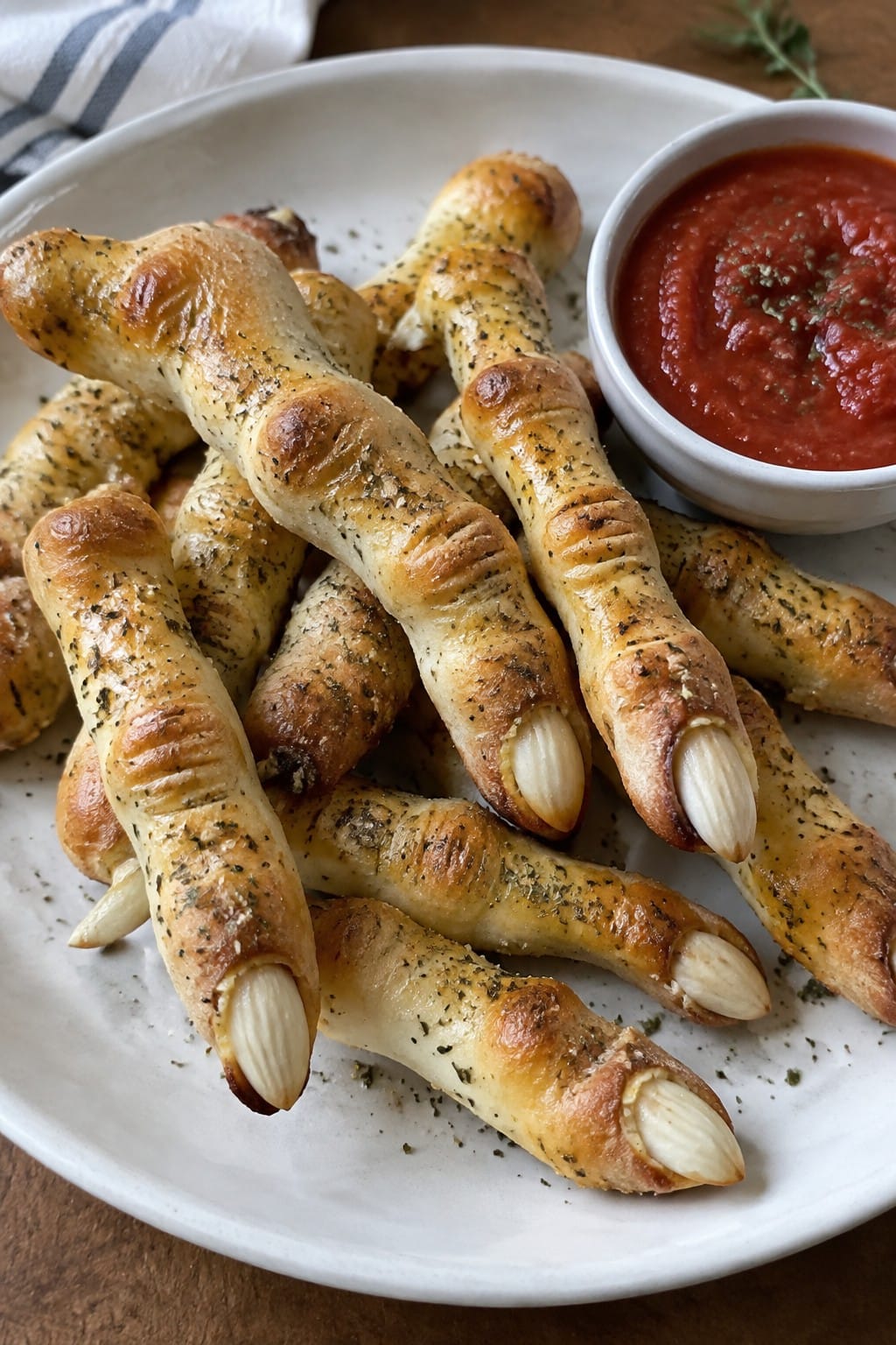 Witch Finger Breadsticks with Marinara