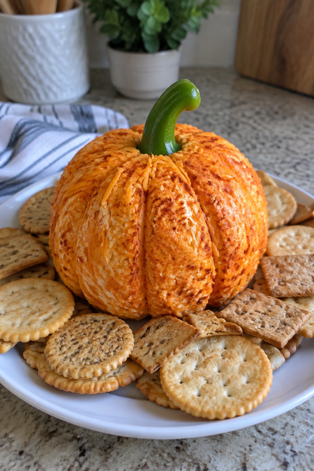 Orange Pumpkin Cheese Ball with Crackers