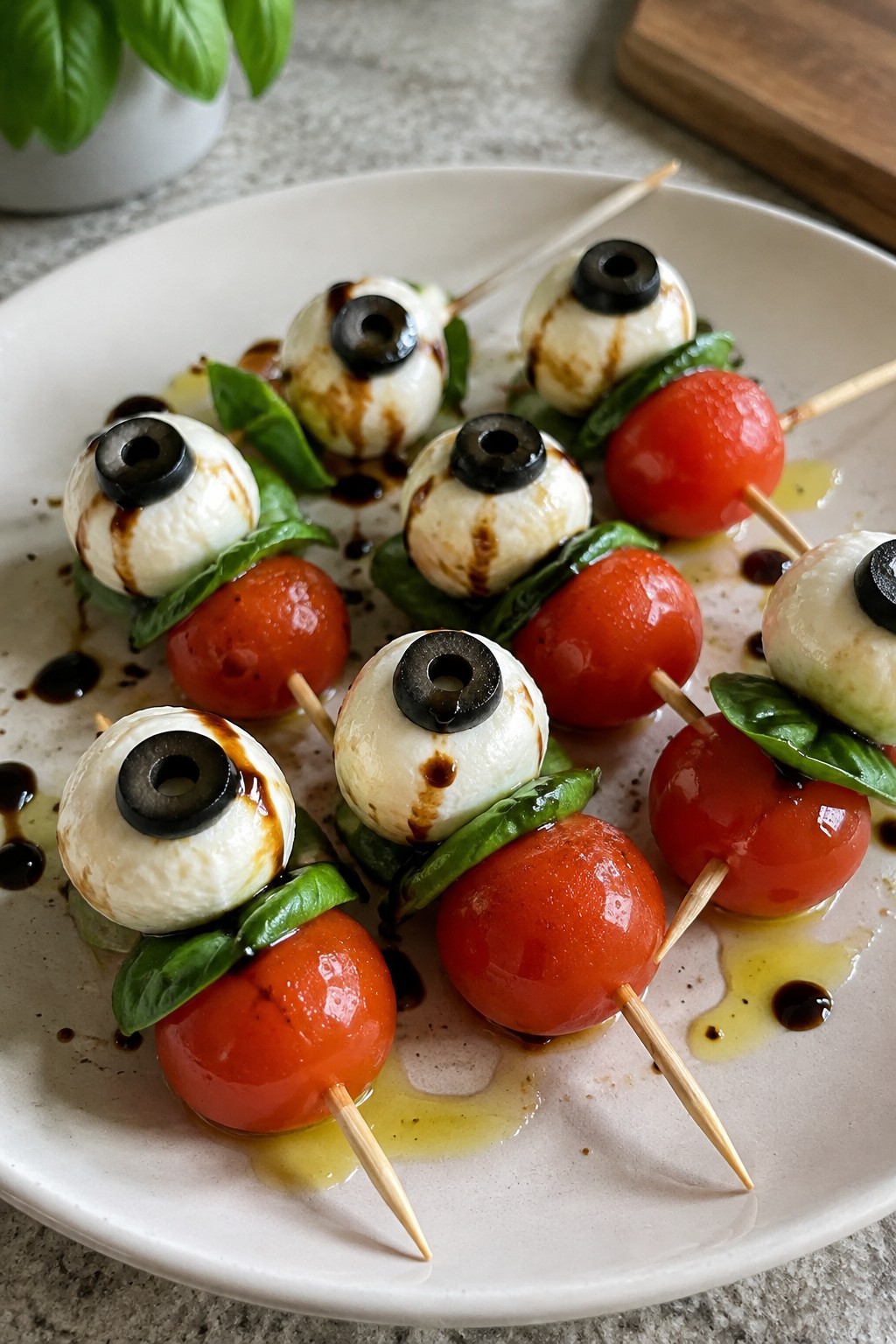 Monster Eyeball Caprese Skewers