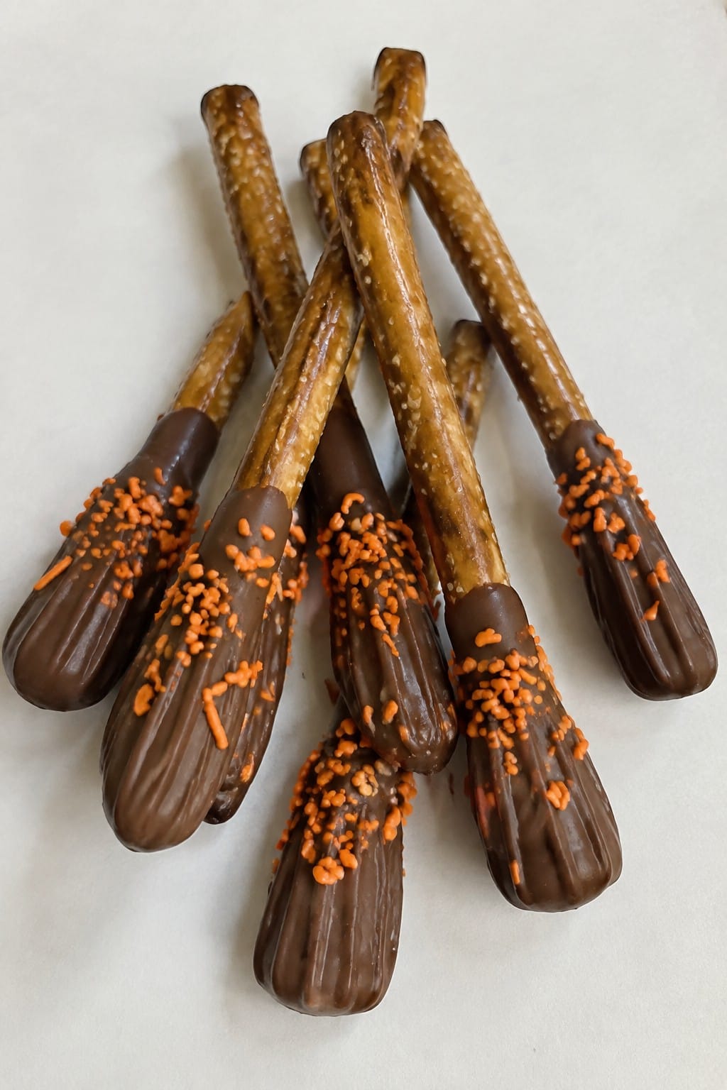Chocolate-Dipped Pretzel Broomsticks