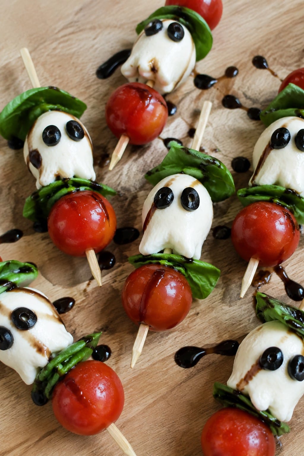 Ghostly Caprese Skewers with Balsamic Glaze