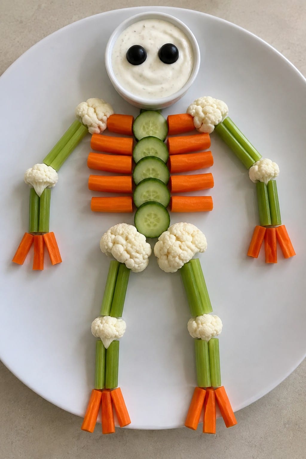 Skeleton Veggie Platter with Ranch Dip