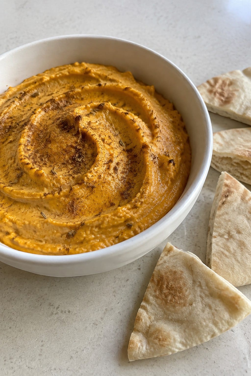 Spiced Pumpkin Hummus with Pita Wedges