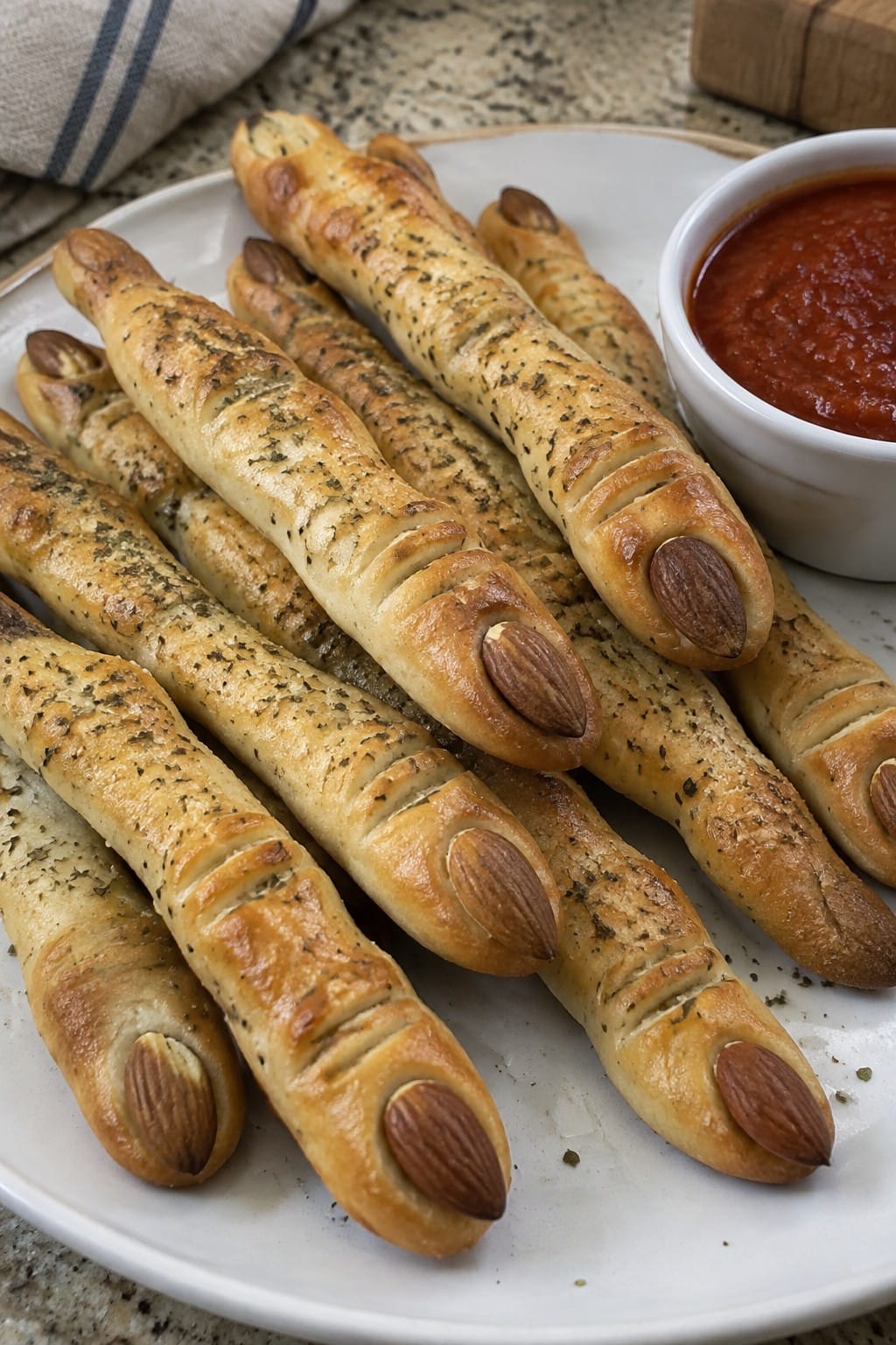 Witch Finger Breadsticks with Marinara