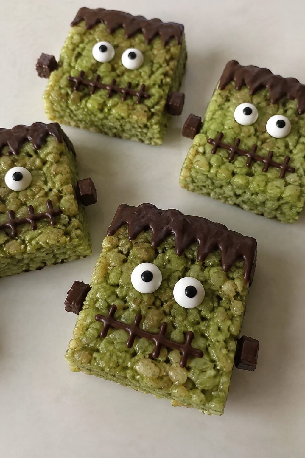 Frankenstein Matcha Rice Krispie Squares