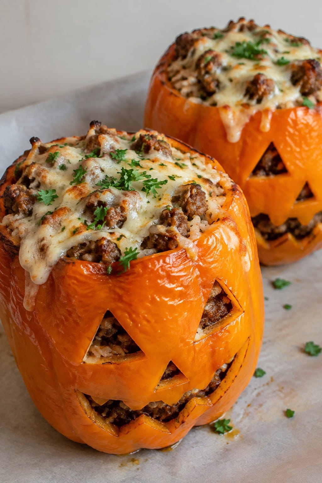 Jack-o'-Lantern Sausage Stuffed Peppers