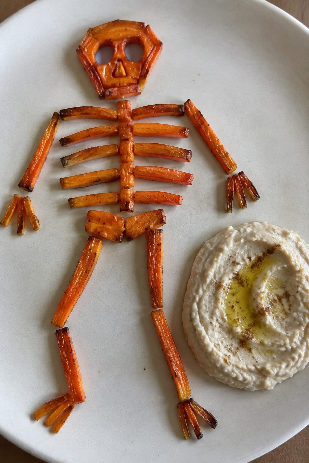 Skeleton Roasted Carrot Sticks with White Bean Hummus