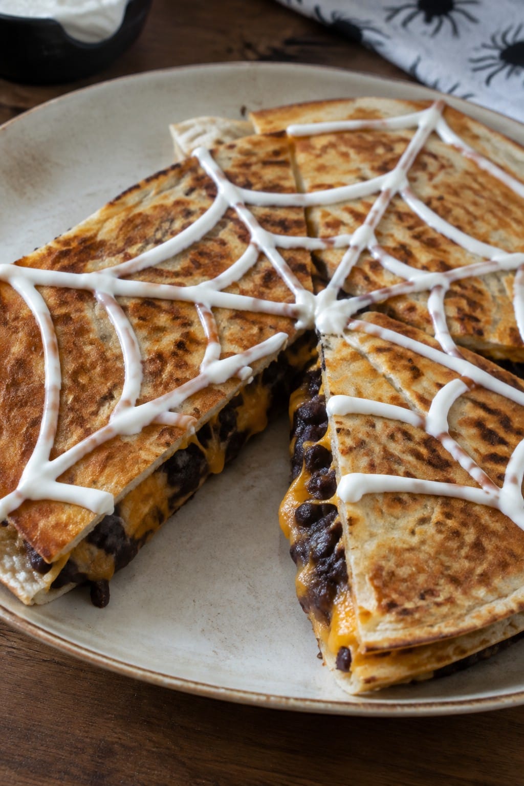 Spiderweb Black Bean and Cheese Quesadillas