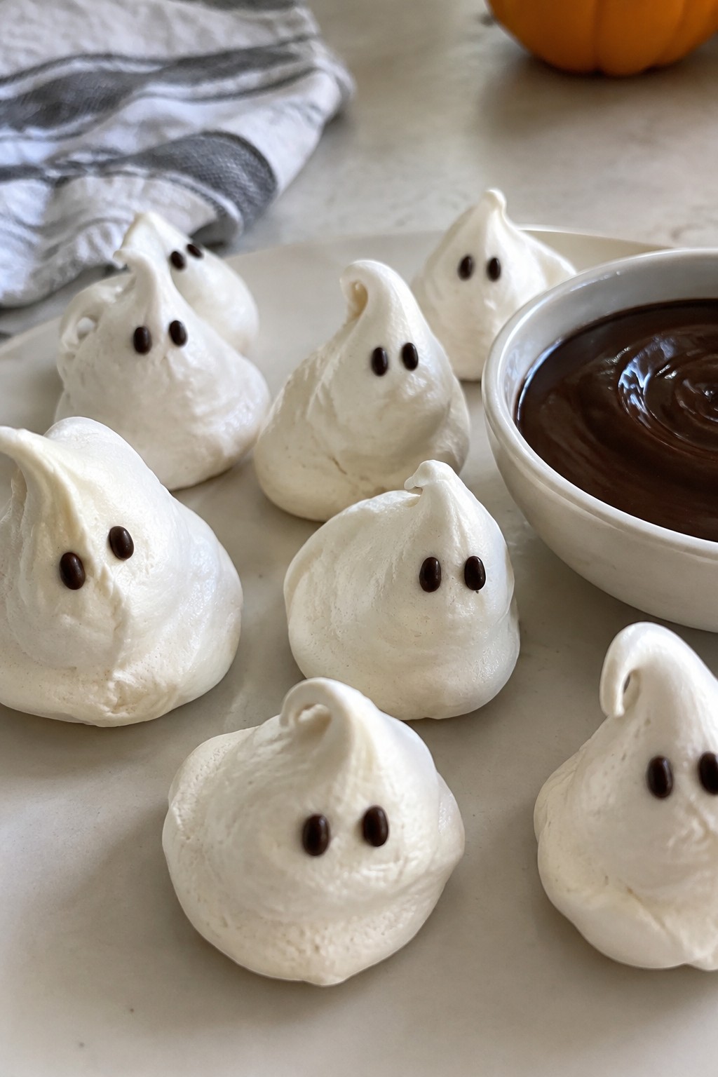 Ghostly Meringue Kisses with Chocolate Dip