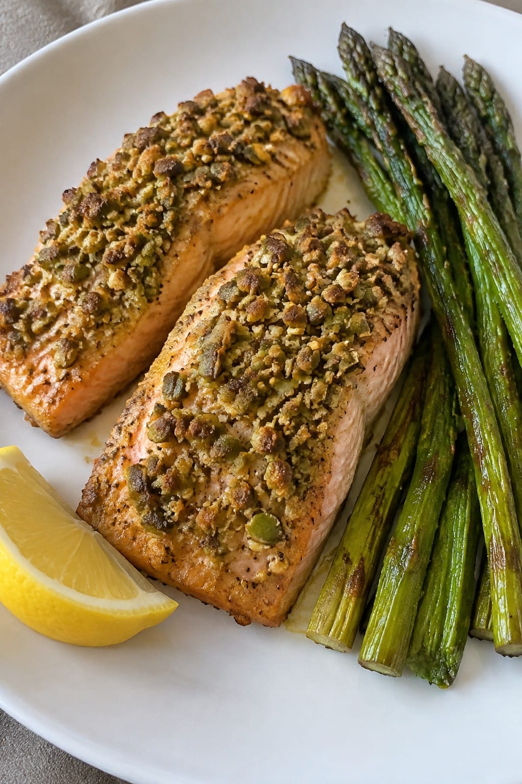 Baked Salmon with Pumpkin Seed Crust and Asparagus