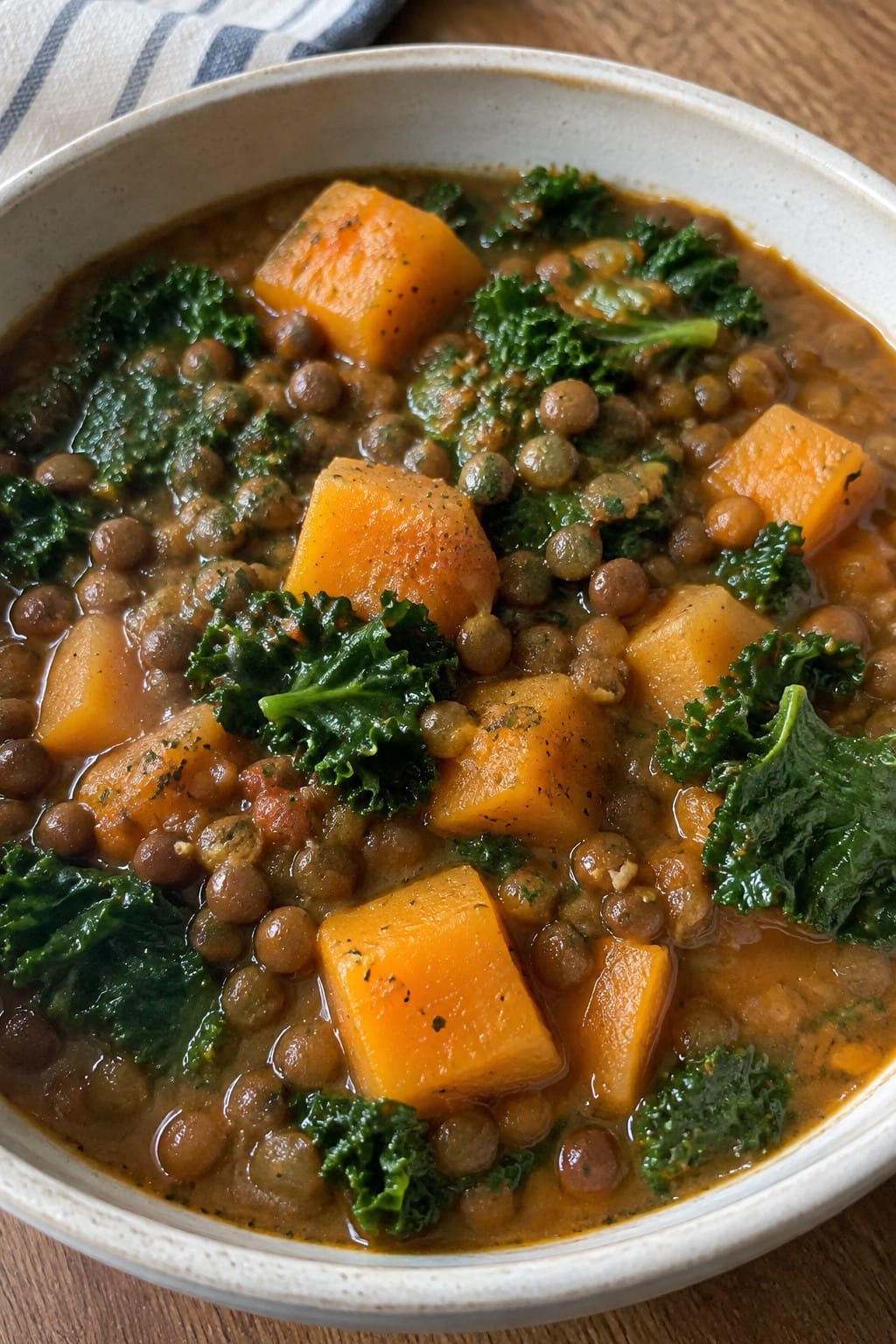 Spiced Butternut Squash and Lentil Stew with Kale