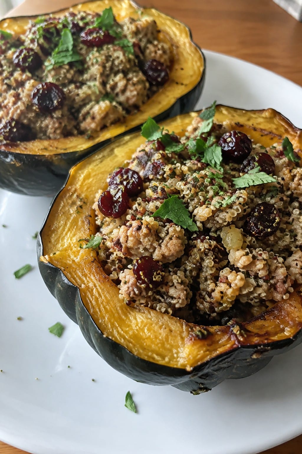 Turkey-Stuffed Acorn Squash with Quinoa and Cranberries