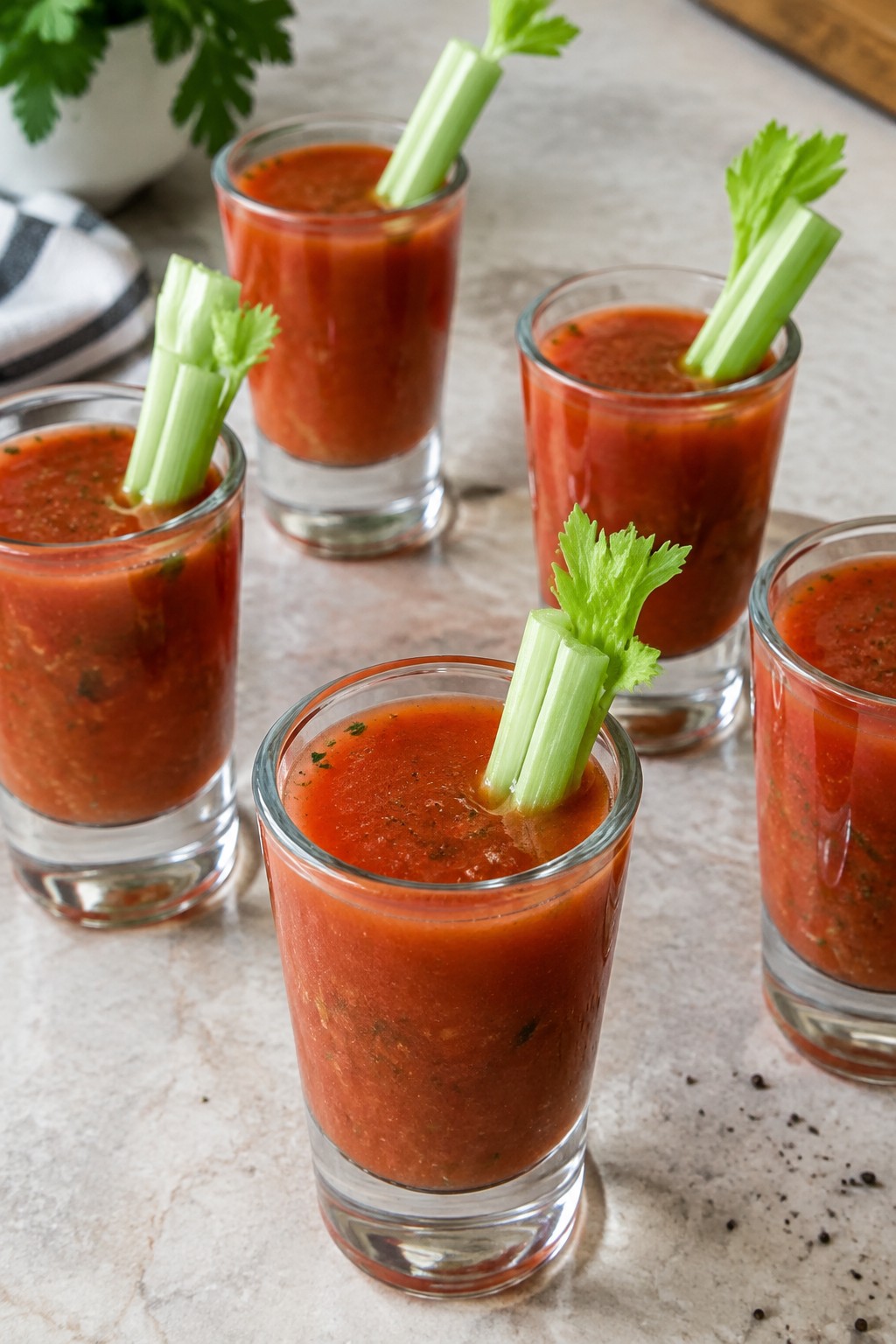 Bloody Mary Tomato and Vodka Gazpacho Shooters