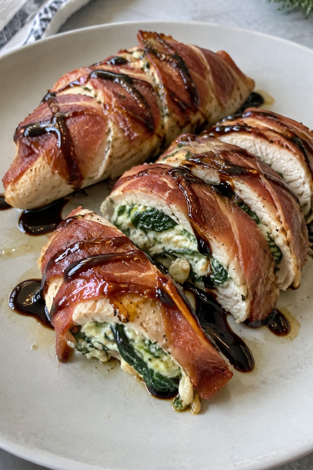 Mummy-Wrapped Prosciutto-Stuffed Chicken with Balsamic Drizzle