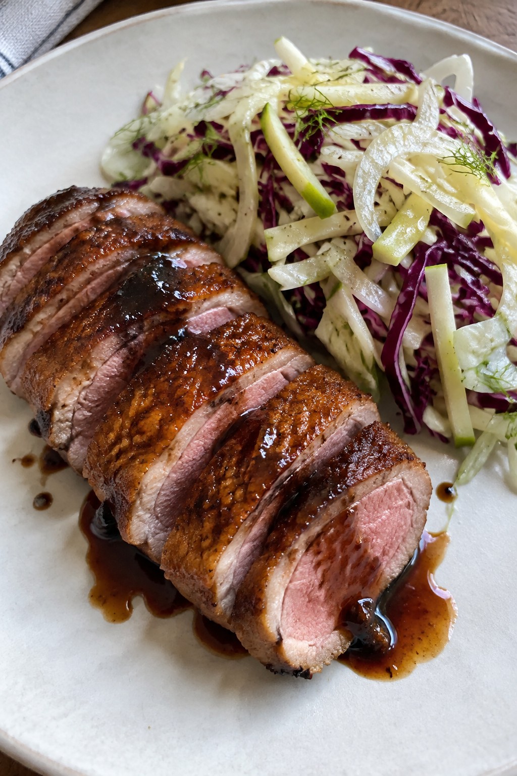 Poisoned Apple Cider Glazed Duck Breast with Fennel Slaw