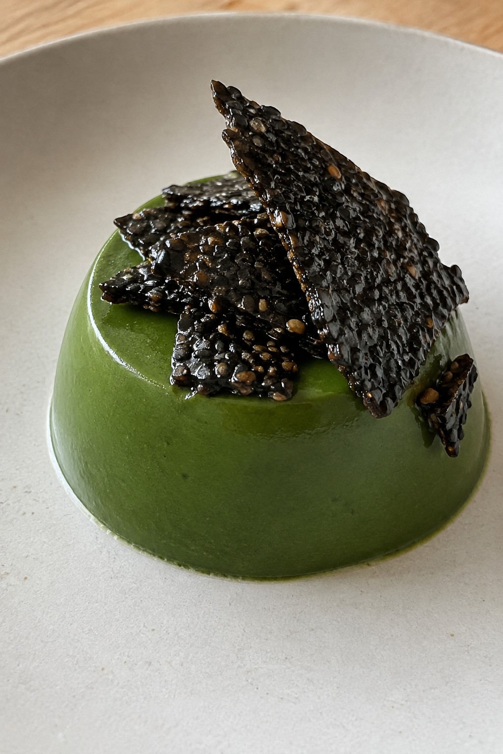 Swamp Monster Matcha Panna Cotta with Black Sesame Brittle
