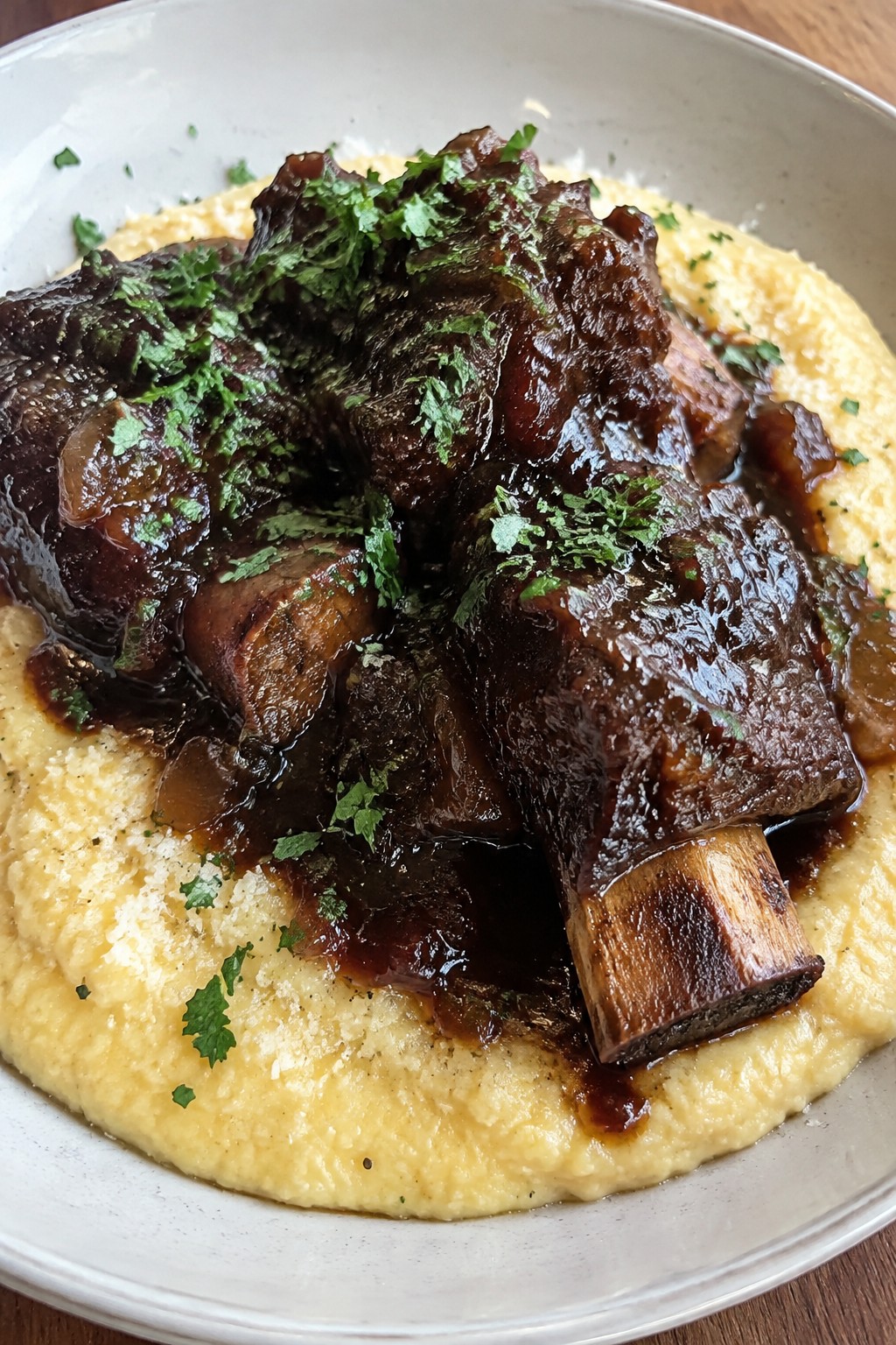 Vampire's Blood-Red Wine Braised Short Ribs with Polenta
