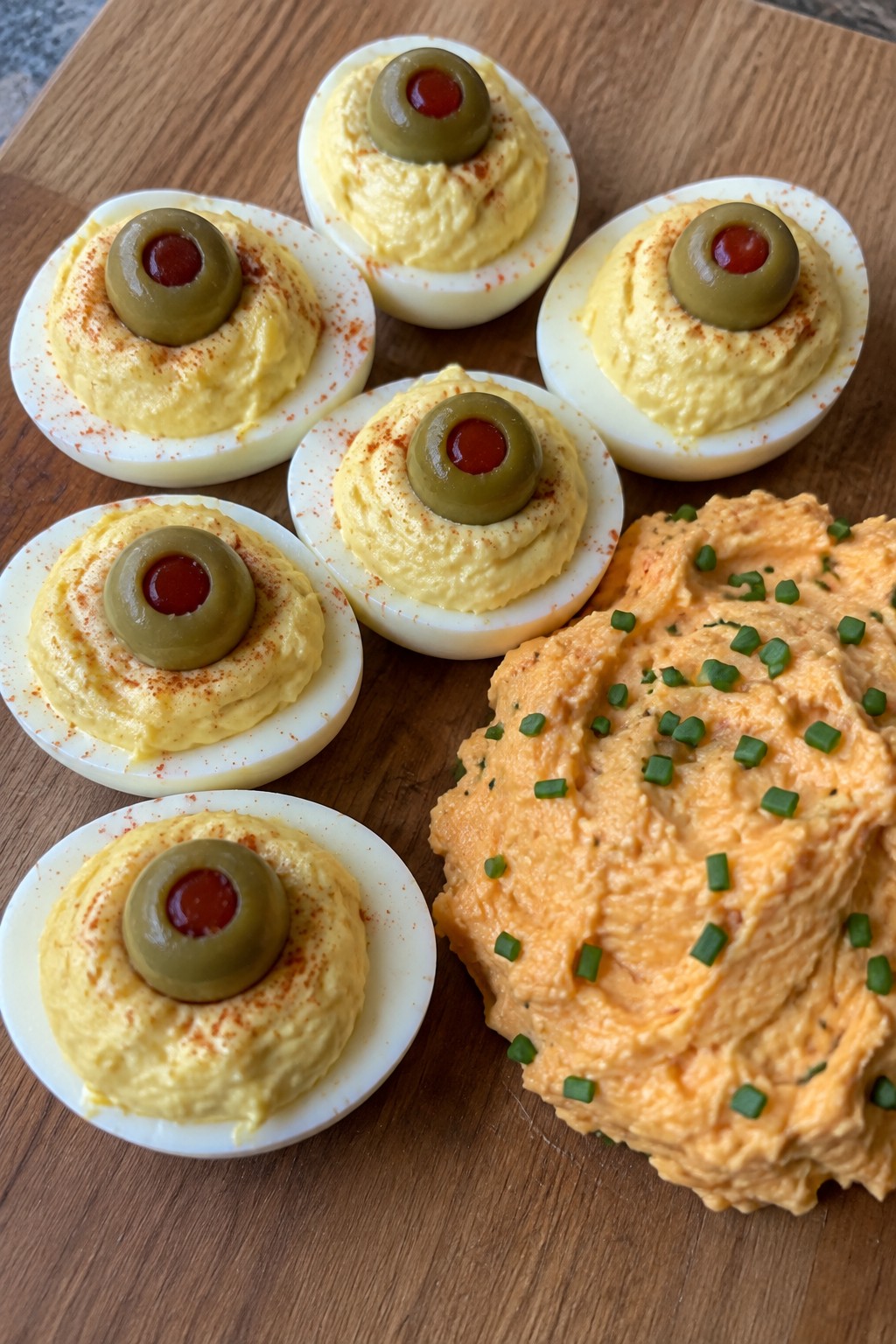 Monster Eyeball Deviled Egg and Cheese Spread