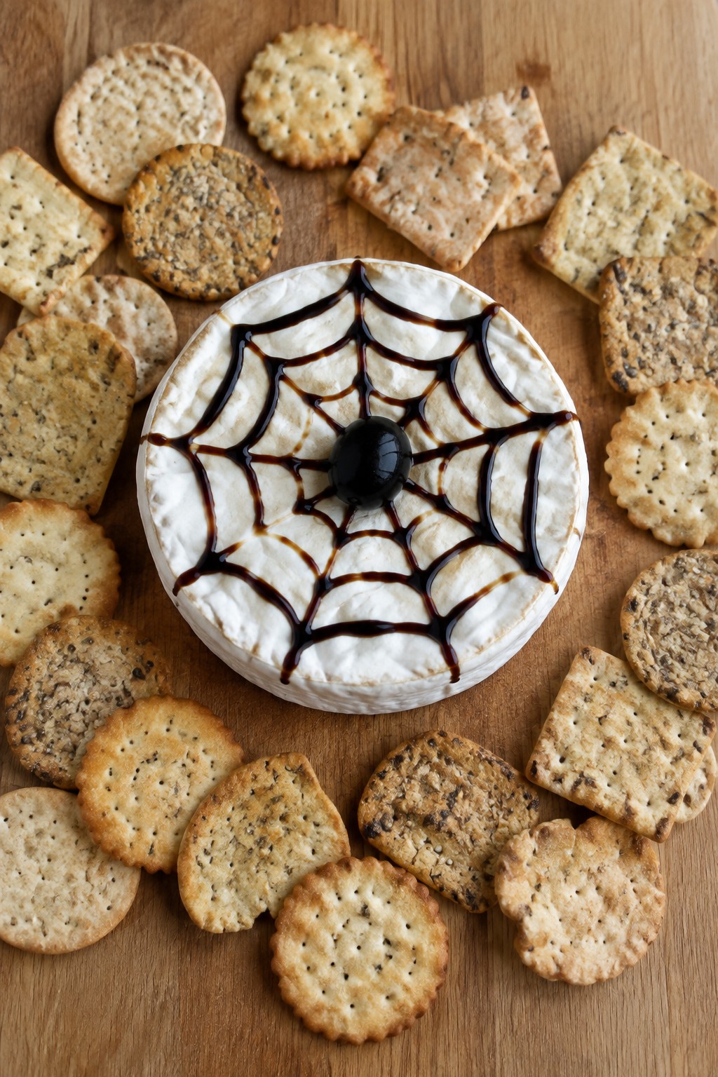 Spooky Spiderweb Brie and Cracker Board