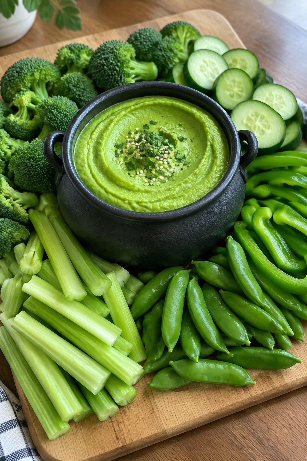 Witch’s Cauldron Green Veggie and Hummus Board