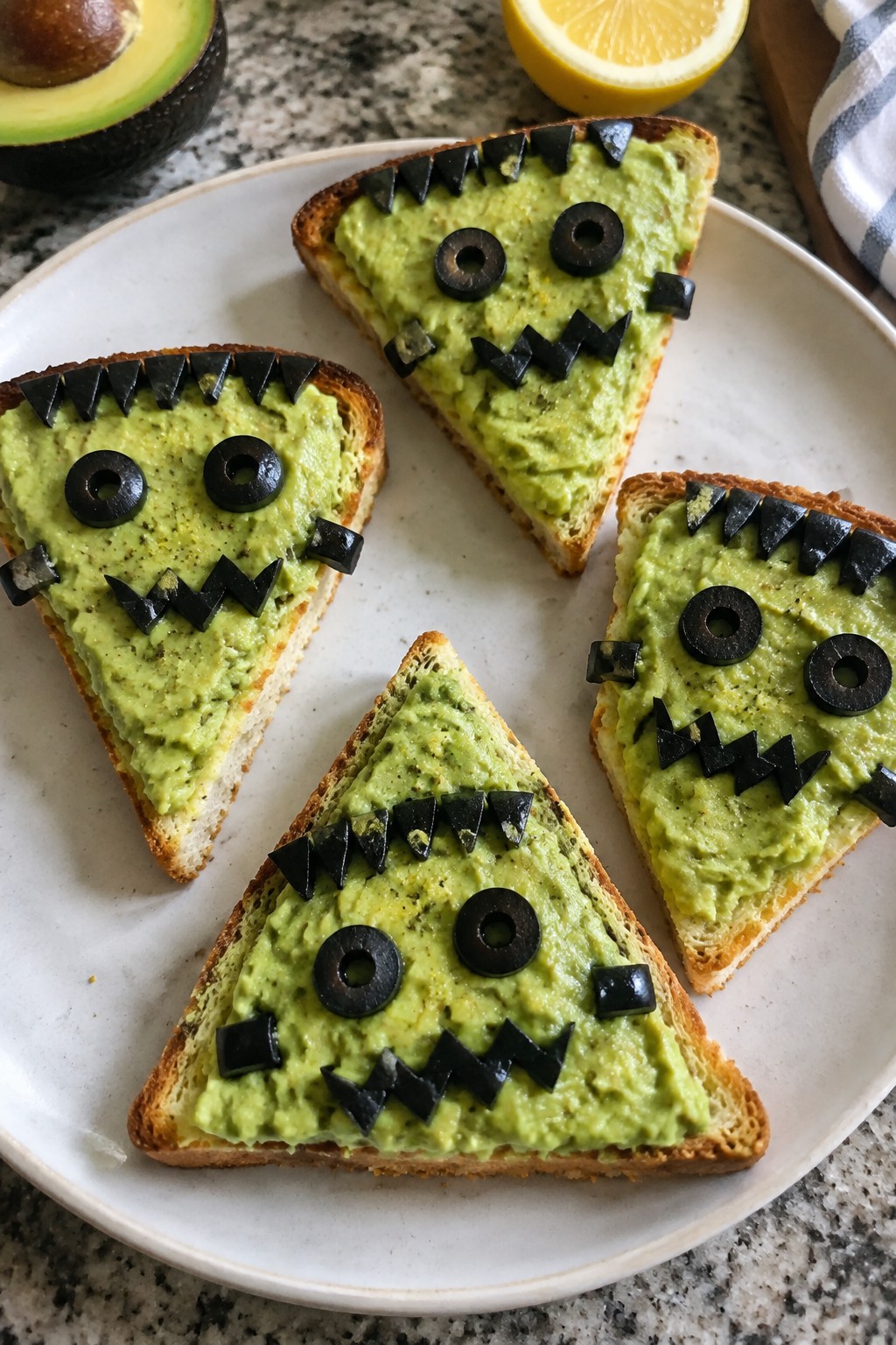 Frankenstein Avocado Toast Points