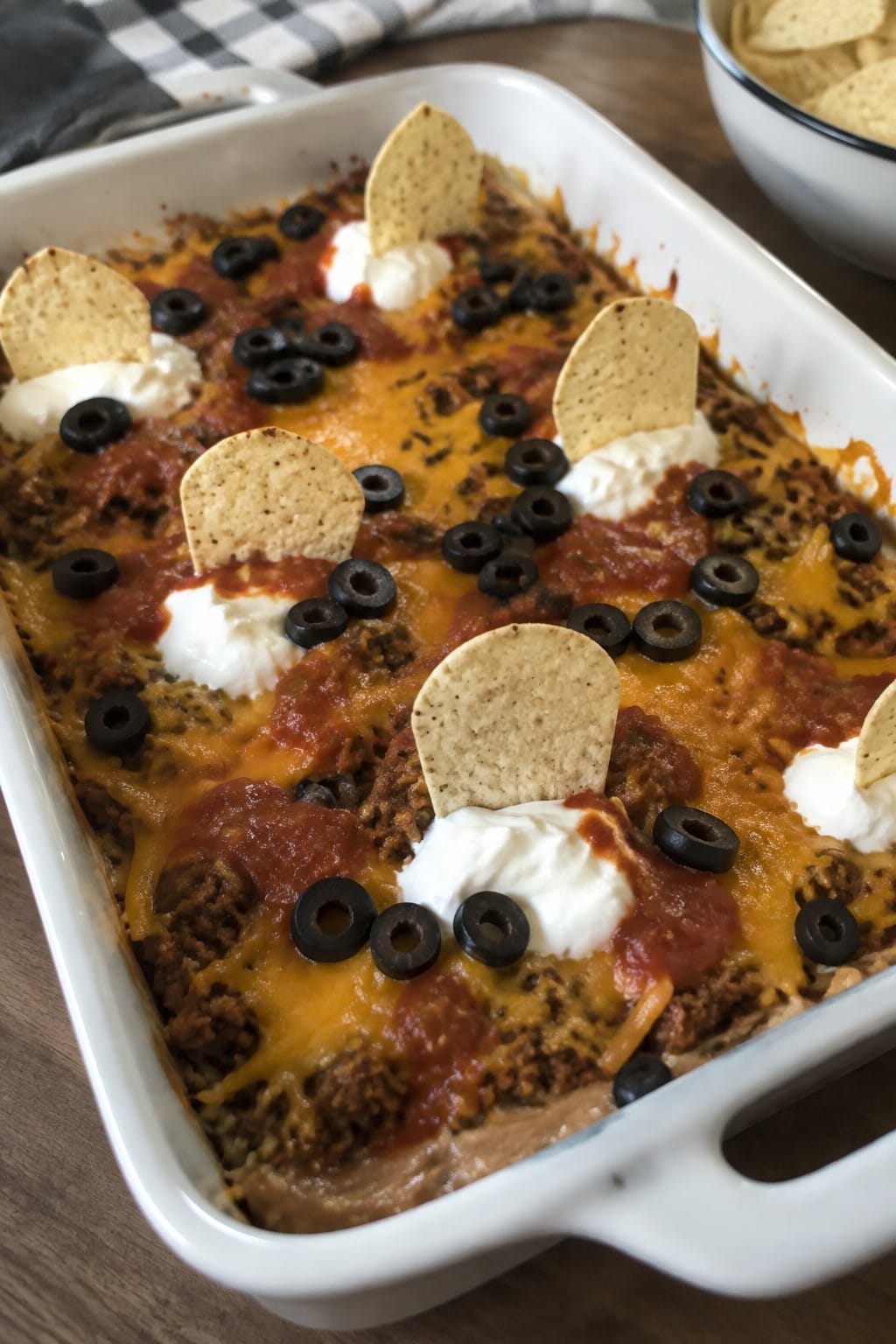 Graveyard Taco Dip with Tortilla Chips
