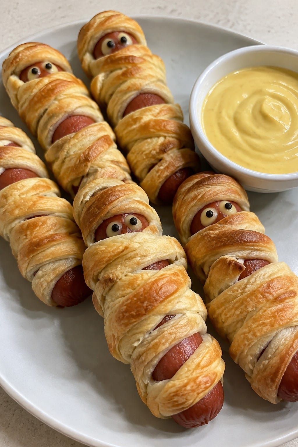 Mummy Hot Dogs with Mustard Dip