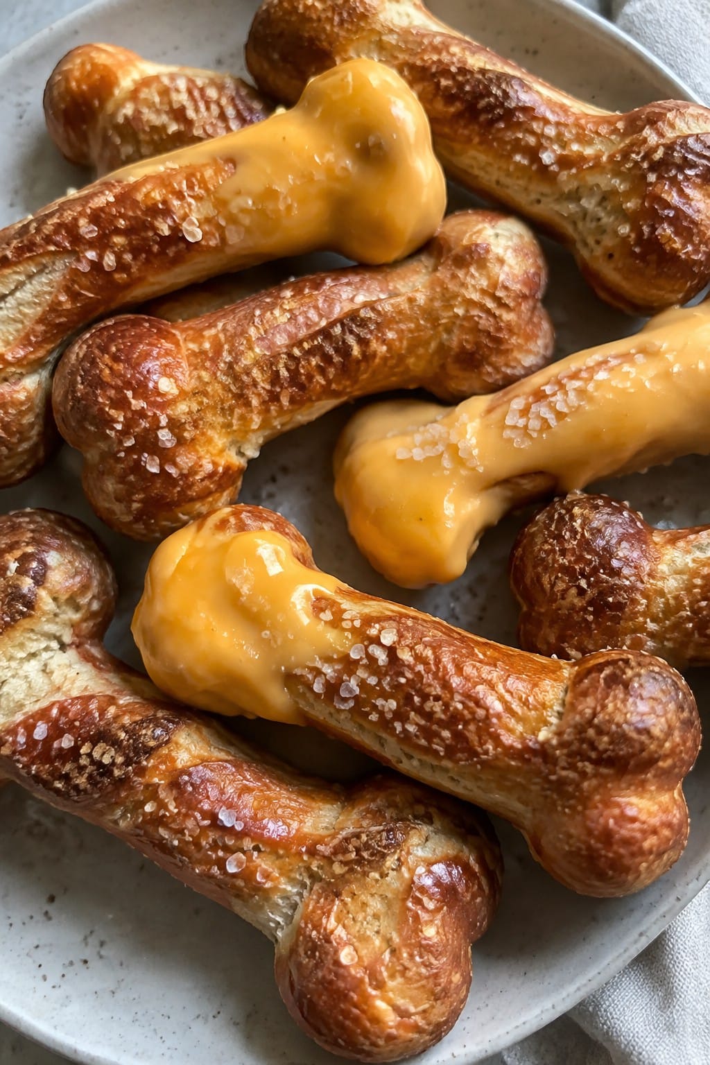 Skeleton Bone Pretzels with Cheese Sauce