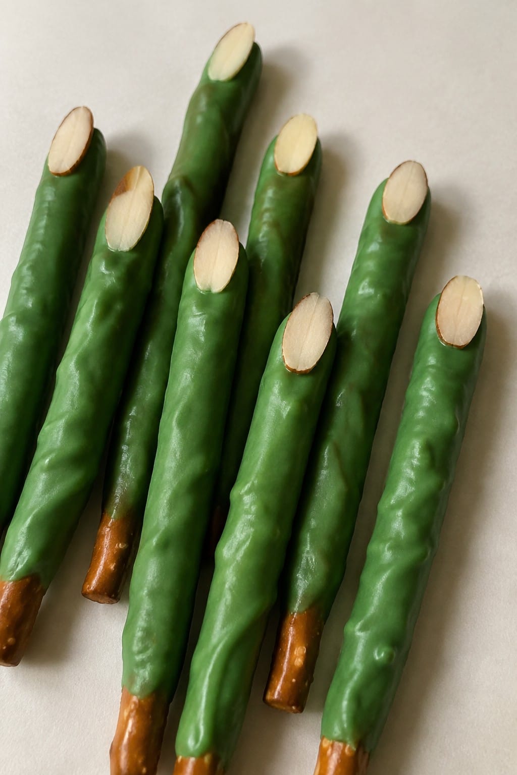 Witch Finger Pretzel Rods with Almond Nails
