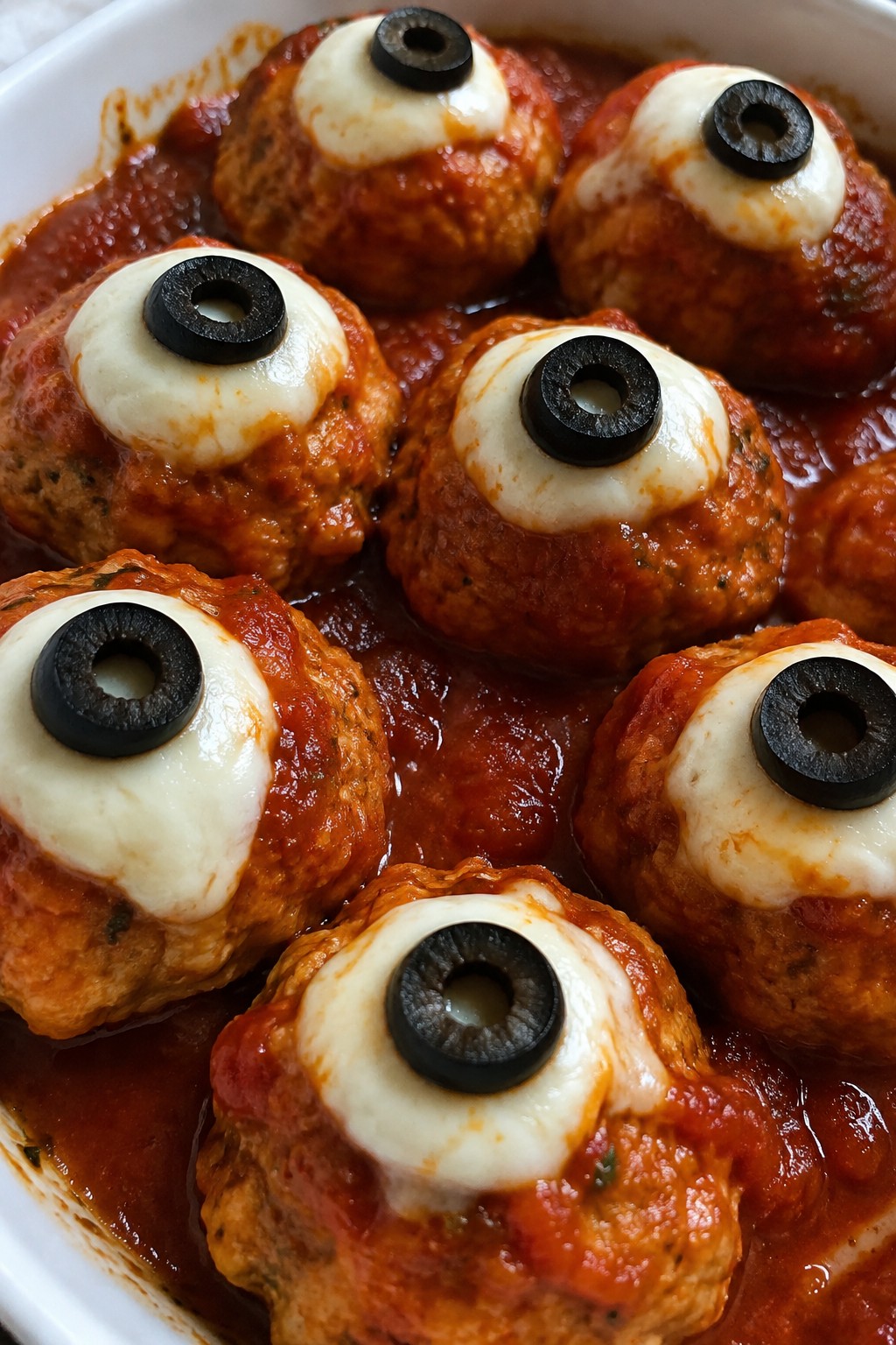 Eyeball Buffalo Chicken Meatballs in Marinara