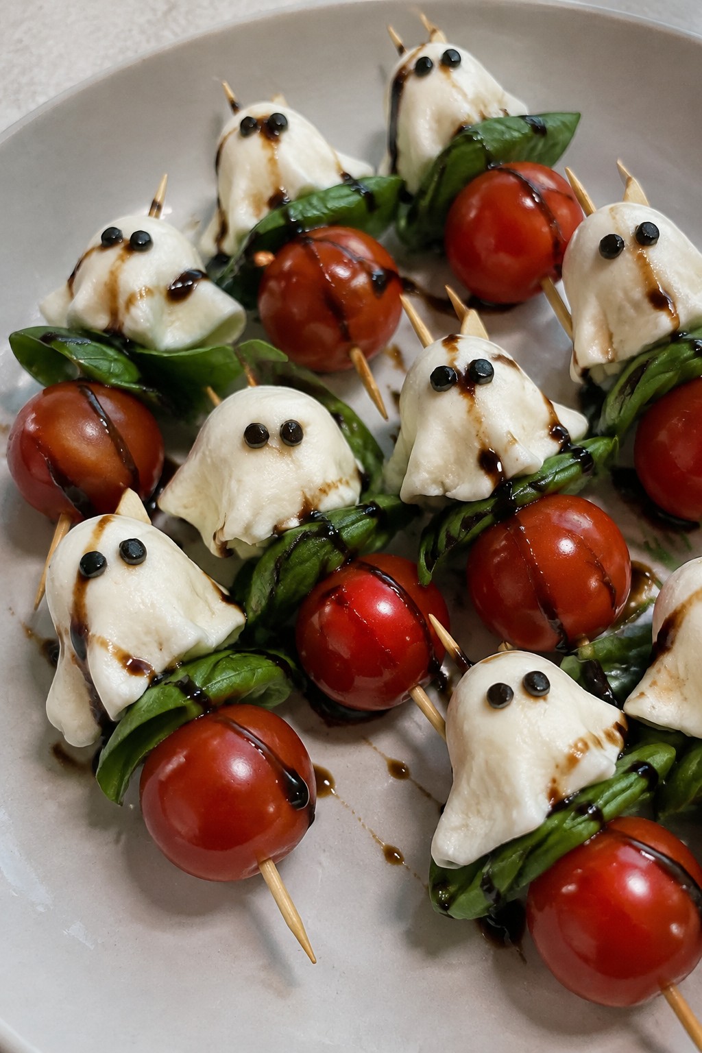 Ghostly Caprese Skewers with Balsamic Glaze