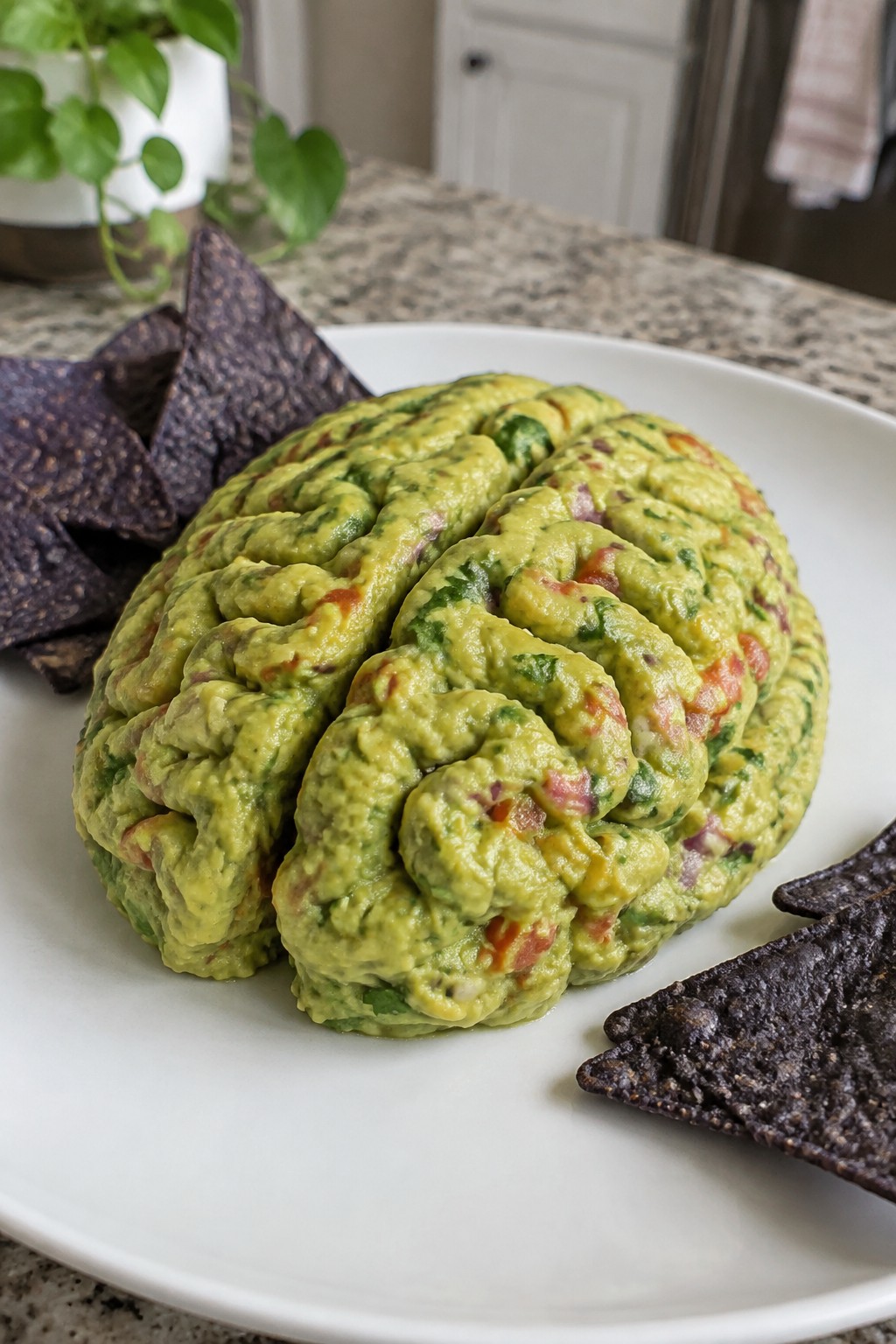 Zombie Brain Guacamole with Blue Corn Chips