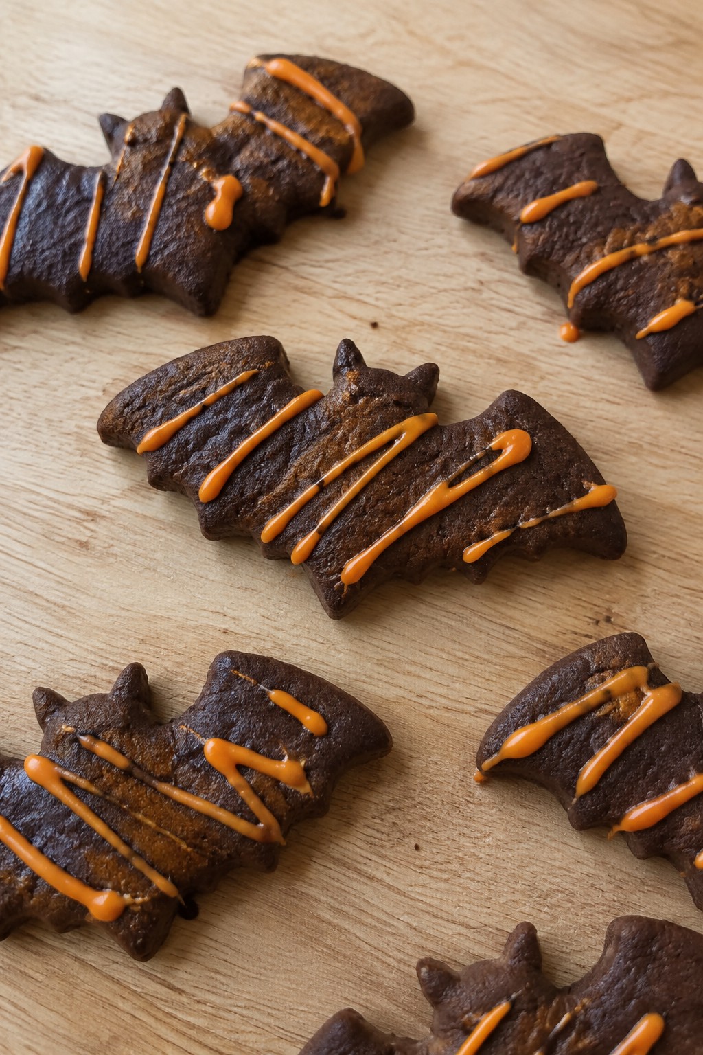Dark Chocolate Bat Cookies with Orange Drizzle