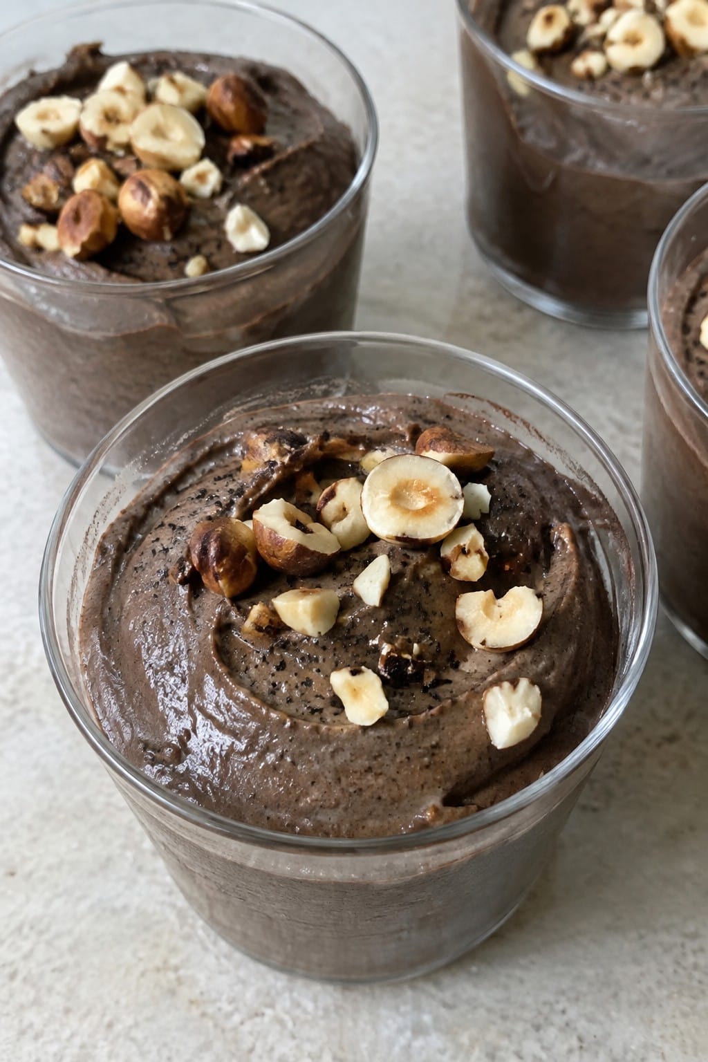 Black Sesame Chocolate Mousse Cups with Toasted Hazelnuts