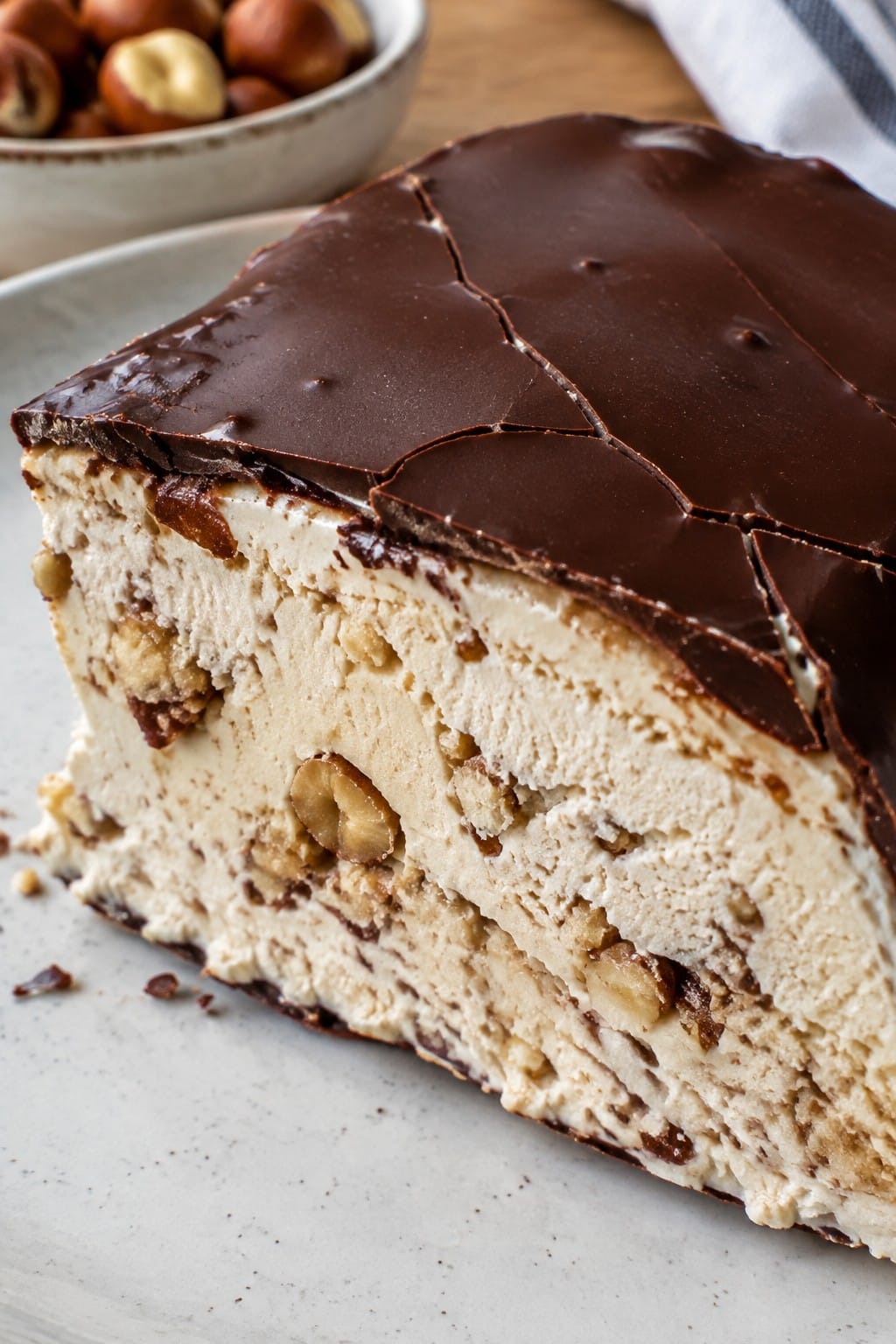 Hazelnut Praline Semifreddo with Bourbon Chocolate Shell
