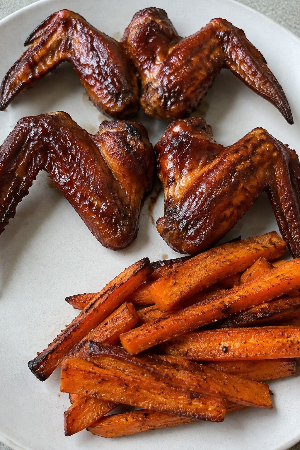 Bat-Wing Barbecue Chicken Wings with Roasted Carrot Sticks