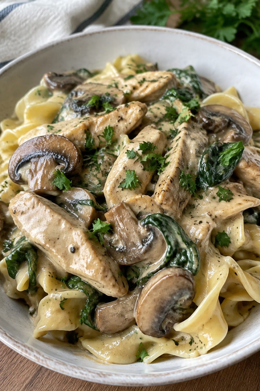 Haunted Forest Chicken Stroganoff over Egg Noodles